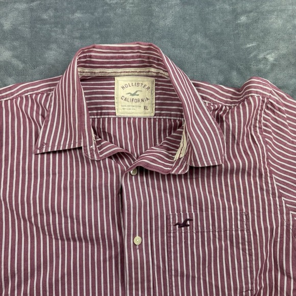 Hollister Men's Button Up Long Sleeve Red Pin Striped Collar Shirt X-Large - Picture 3 of 6